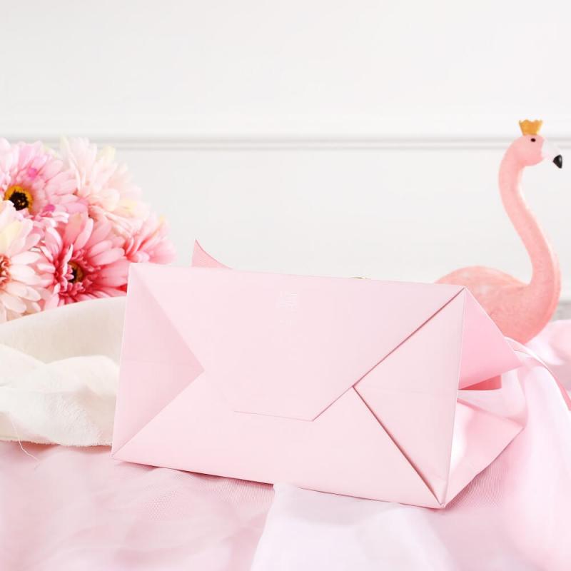 Pink Exquisite Package Thank You Gift Paper Bags With Ribbon